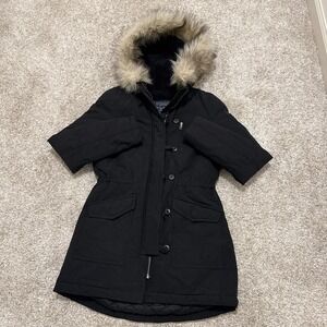 Y2K Vintage American Eagle Outfitters Fur Hood Parka Jacket | Black | XS